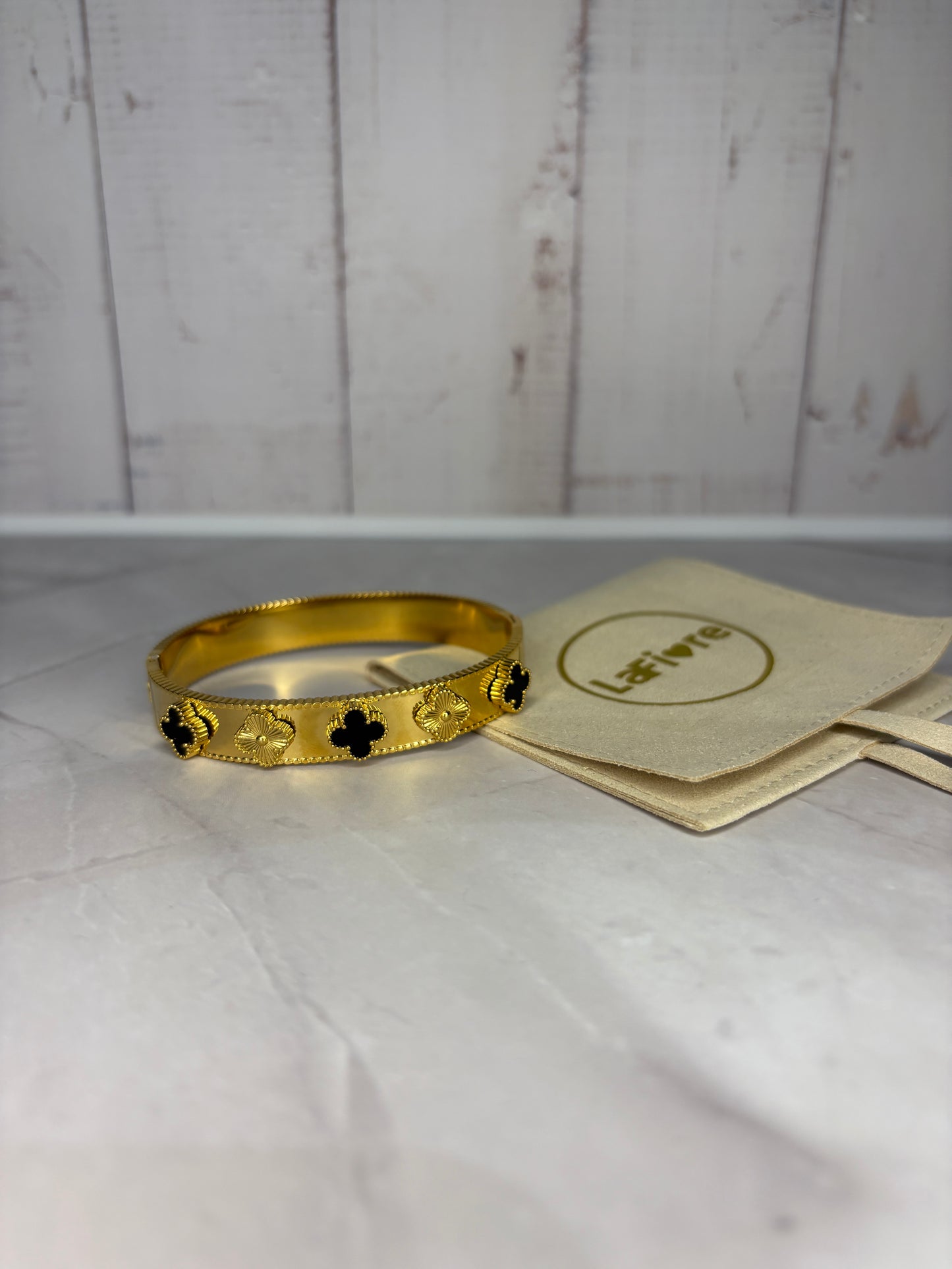 Gold & Black Clover Bangle