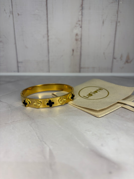 Gold & Black Clover Bangle