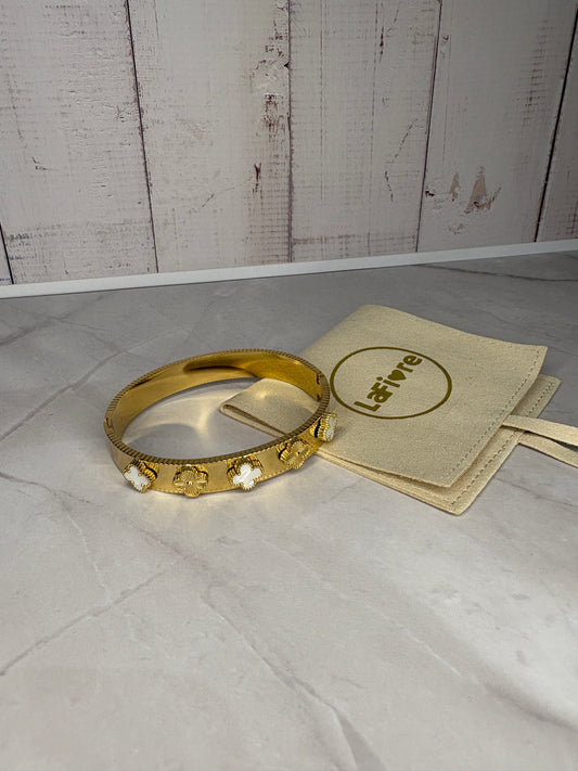 White & Gold Clover Bangle
