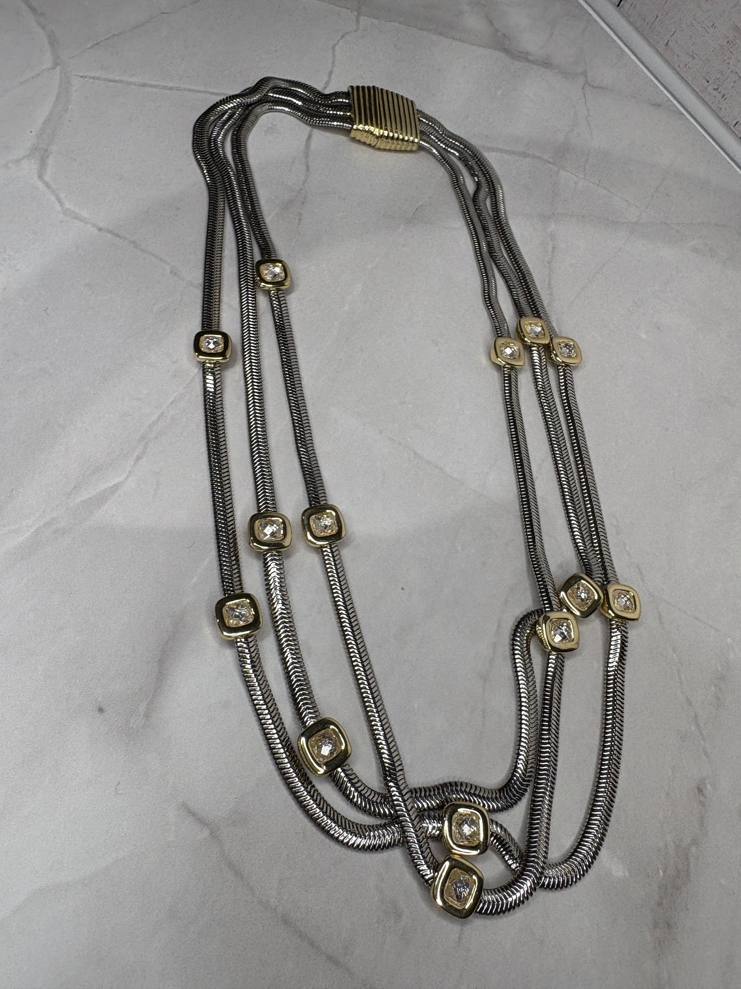 Dazzling Two Tone Three Layer Necklace