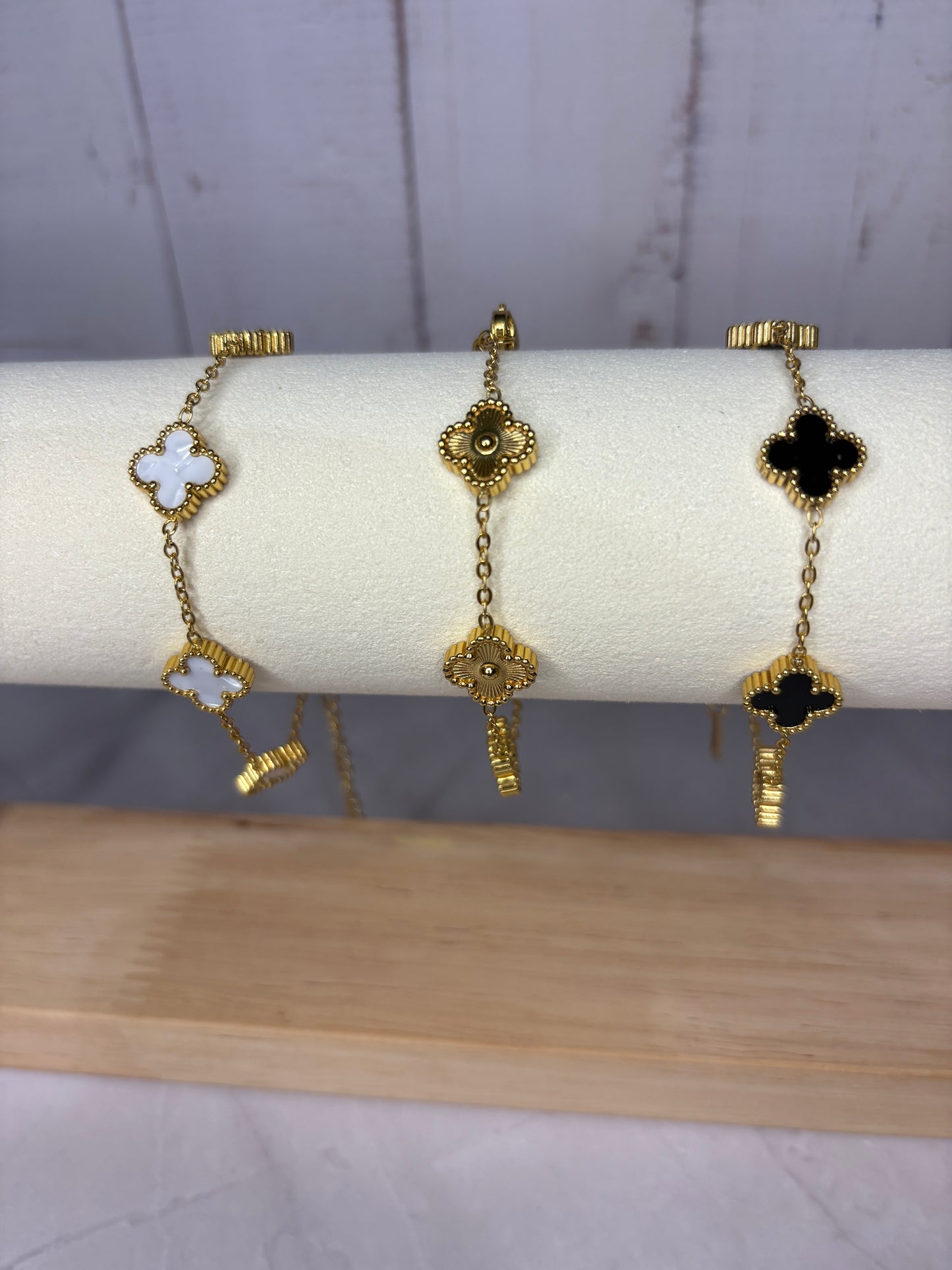 Gold White Enamel Clover Bracelet