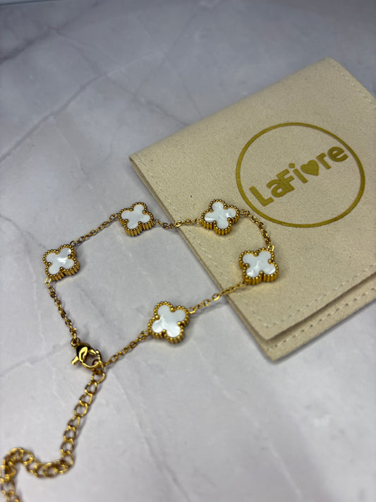 Gold White Enamel Clover Bracelet
