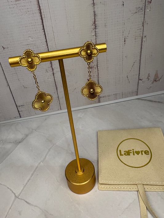 Gold Clover Drop Earrings