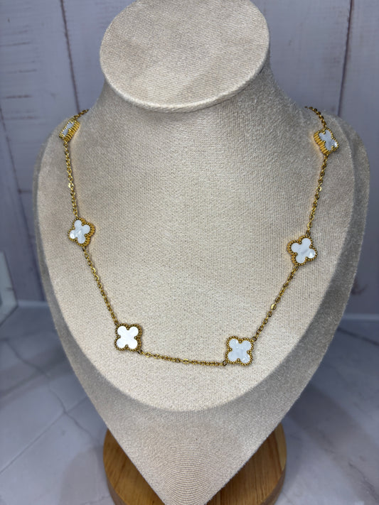 Gold White Clover Necklace
