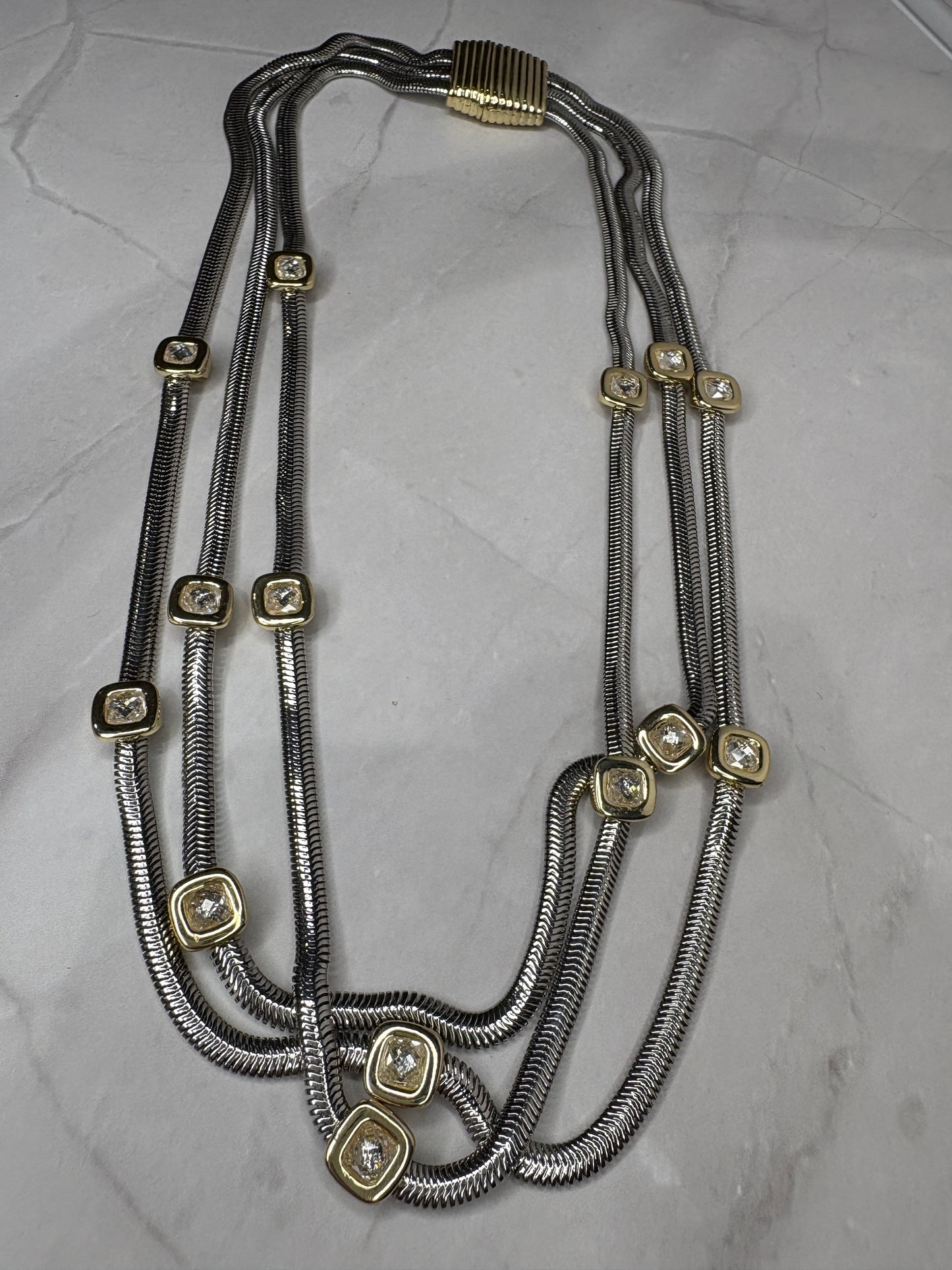 Dazzling Two Tone Three Layer Necklace