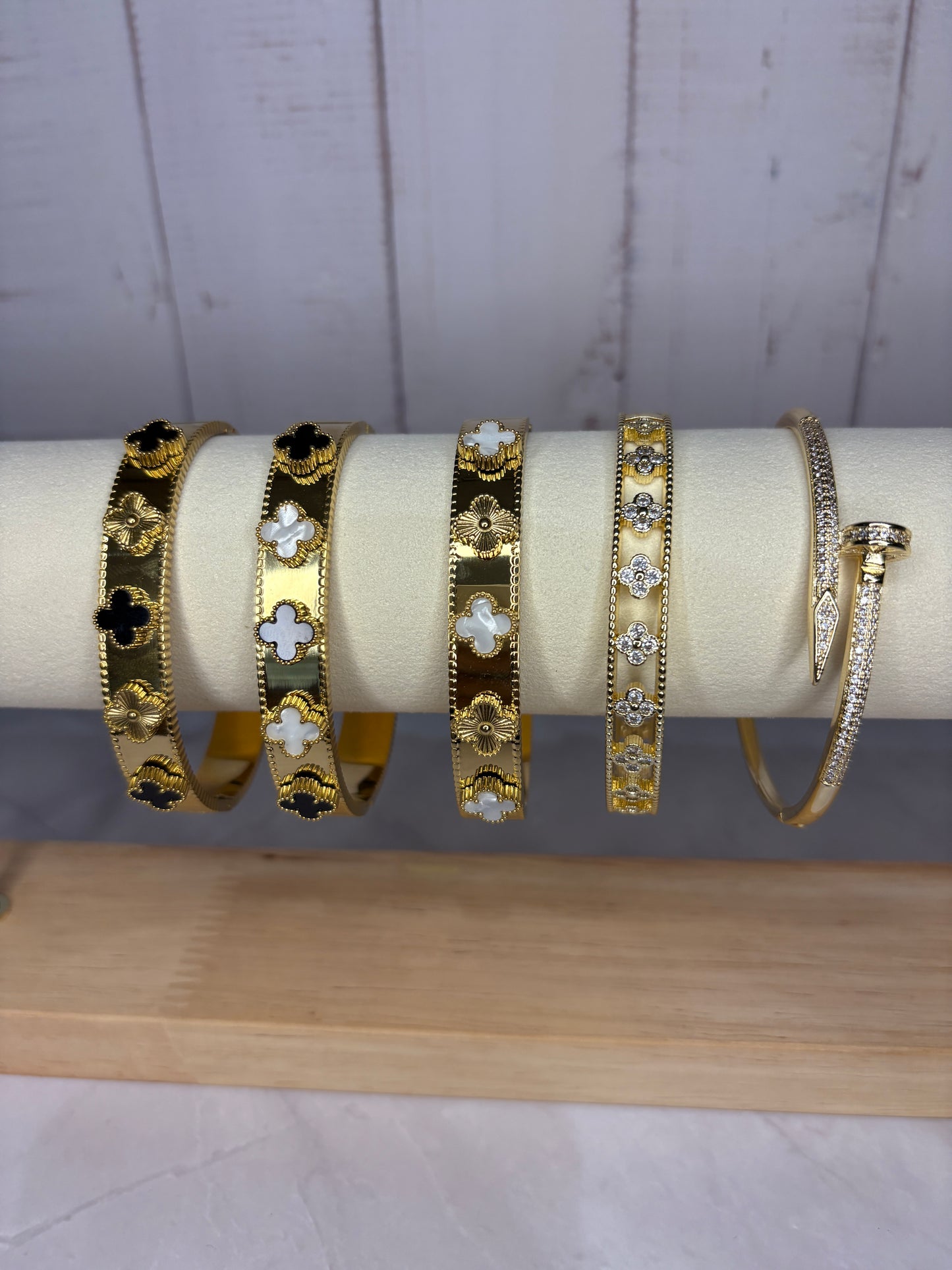 Gold & Black Clover Bangle