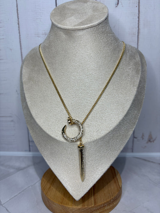 Gold Circle Bling Pendant Necklace