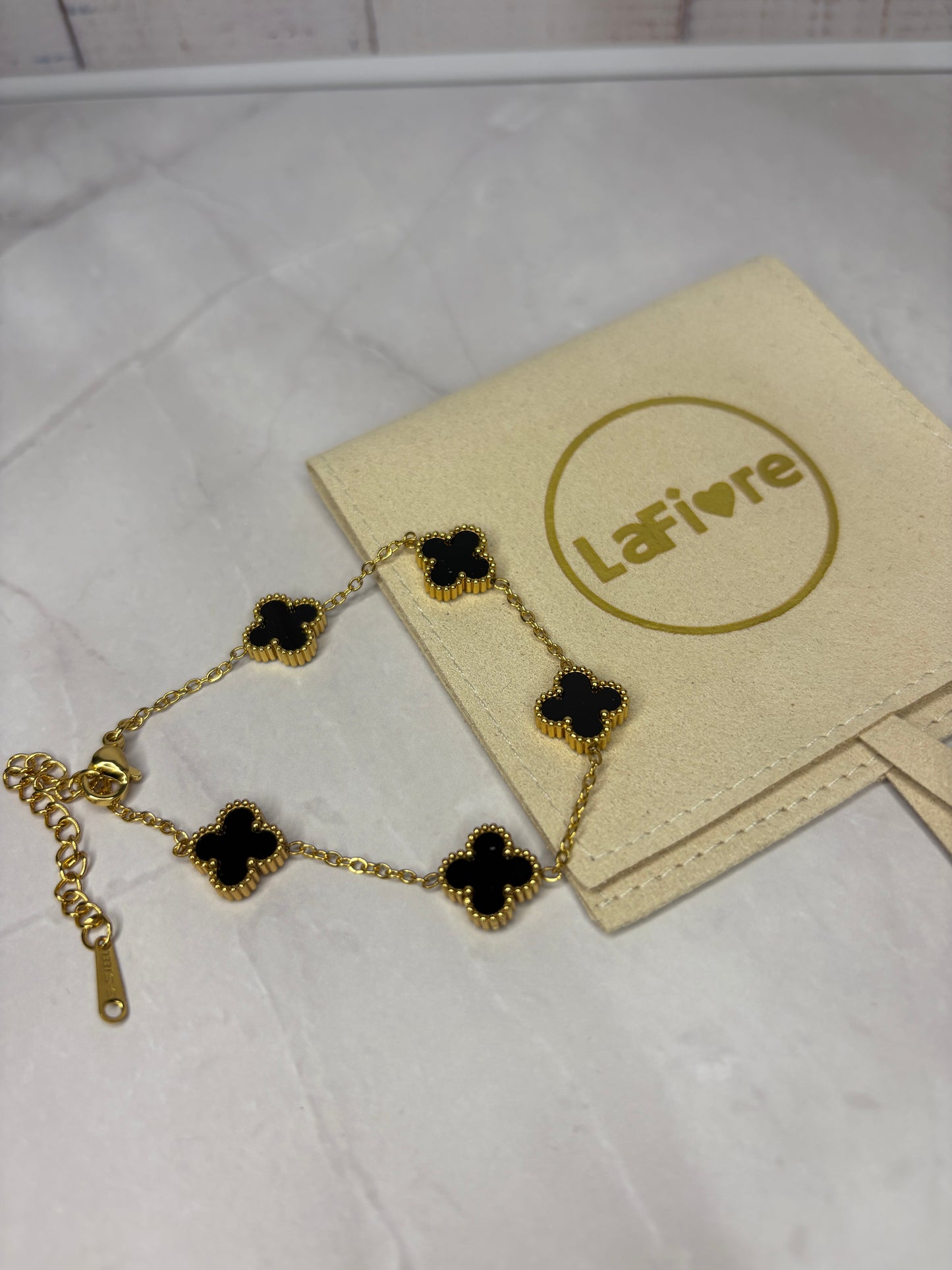 Gold Black Clover Bracelet