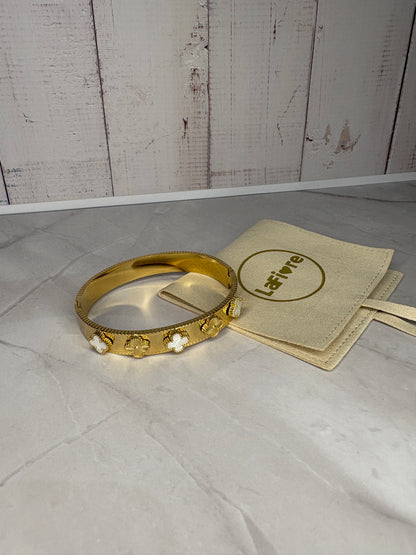 White & Gold Clover Bangle