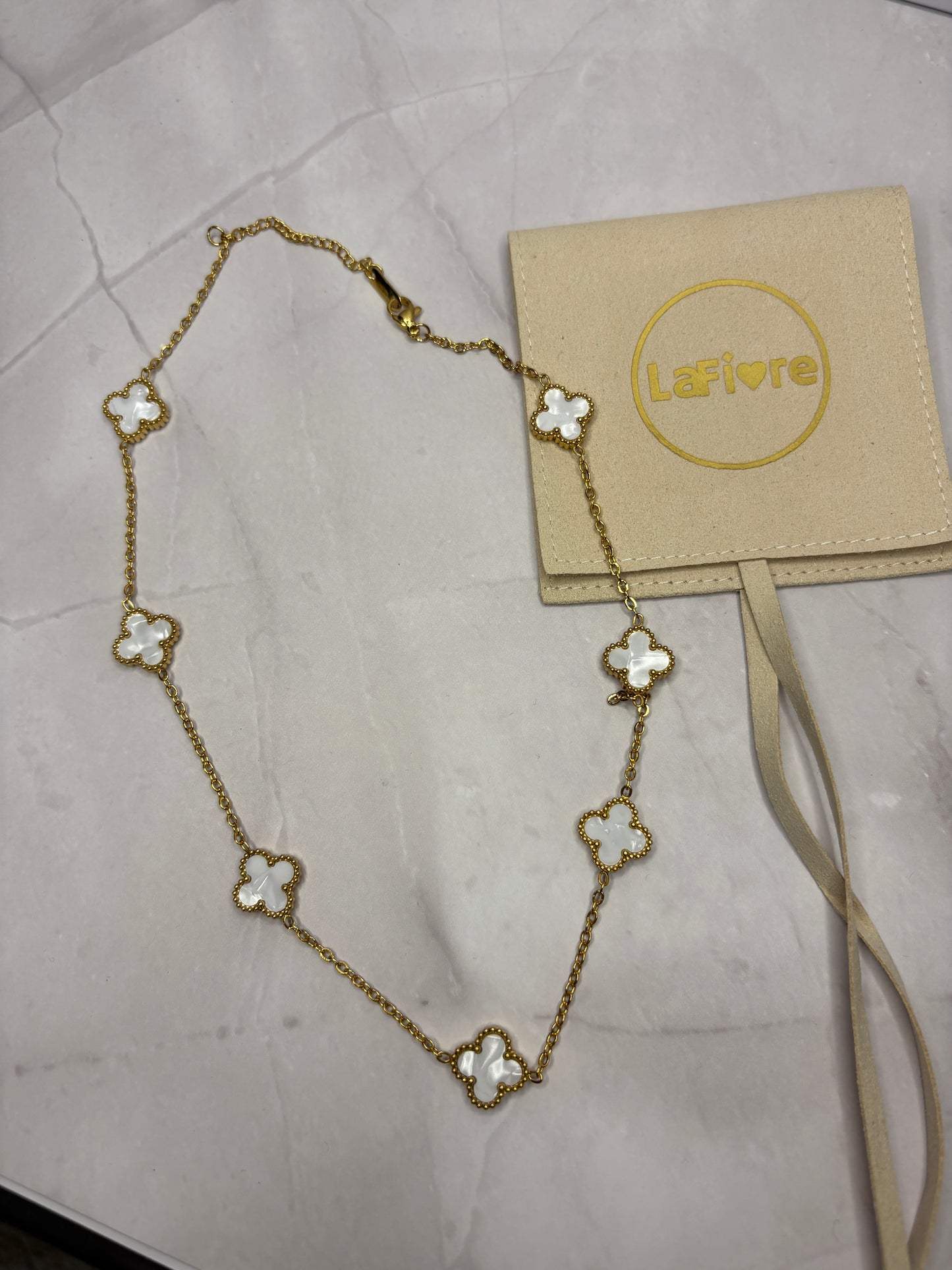 Gold White Clover Necklace