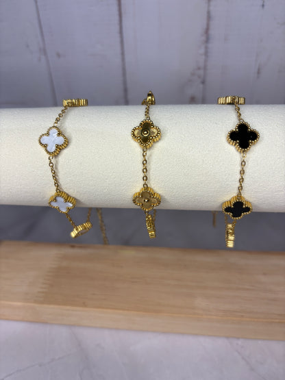 Gold White Enamel Clover Bracelet