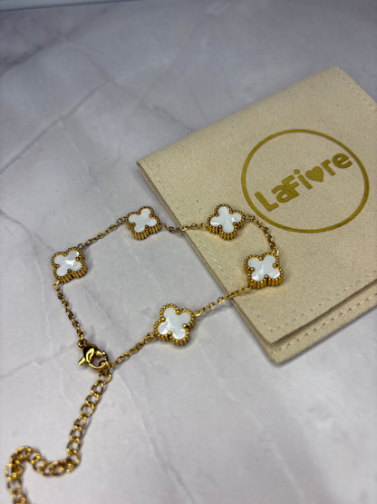 Gold White Enamel Clover Bracelet