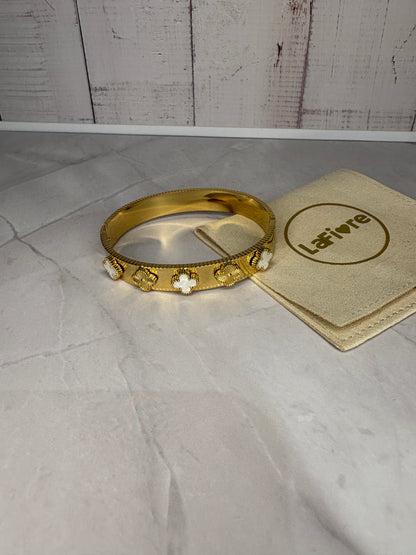 White & Gold Clover Bangle