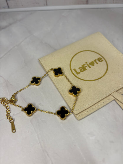 Gold Black Clover Bracelet