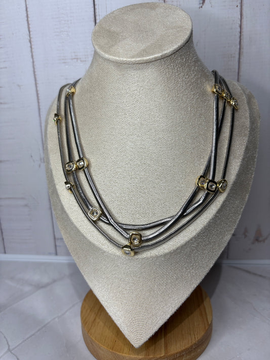 Dazzling Two Tone Three Layer Necklace