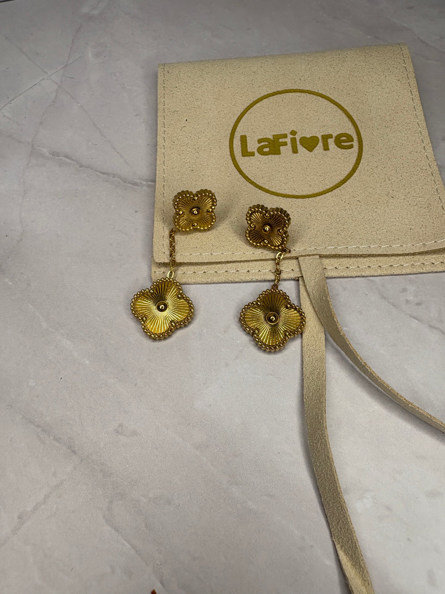 Gold Clover Drop Earrings