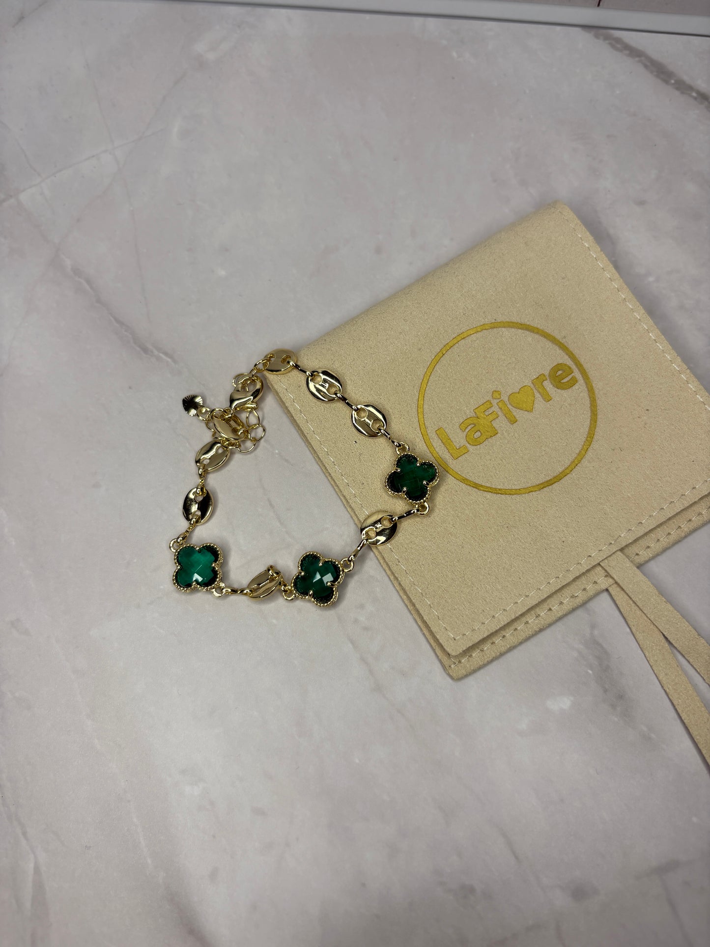 Green Crystal Clover Bracelet