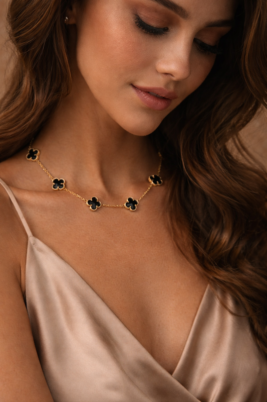 Gold Black Clover Necklace