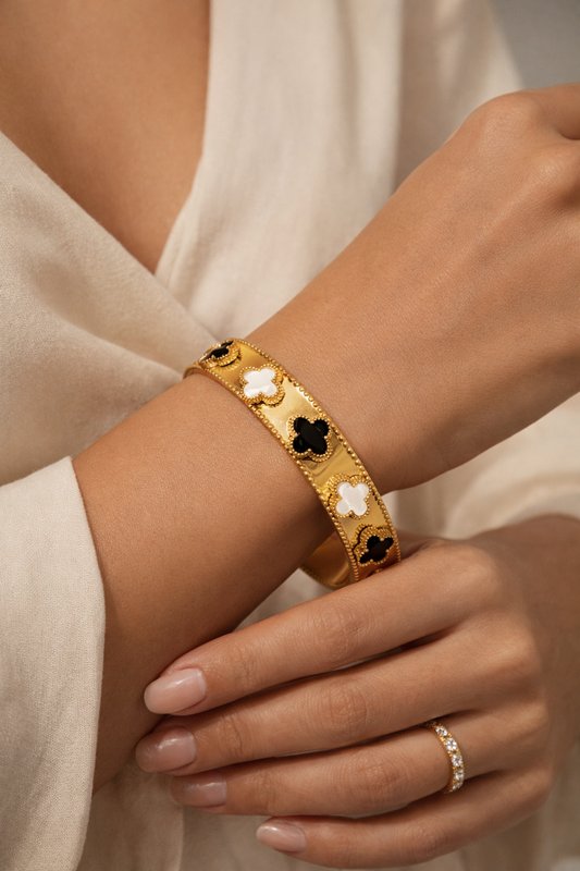 Black & White Clover Bangle
