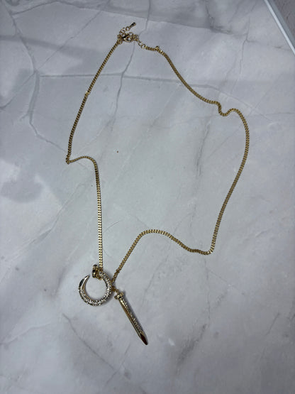 Gold Circle Bling Pendant Necklace