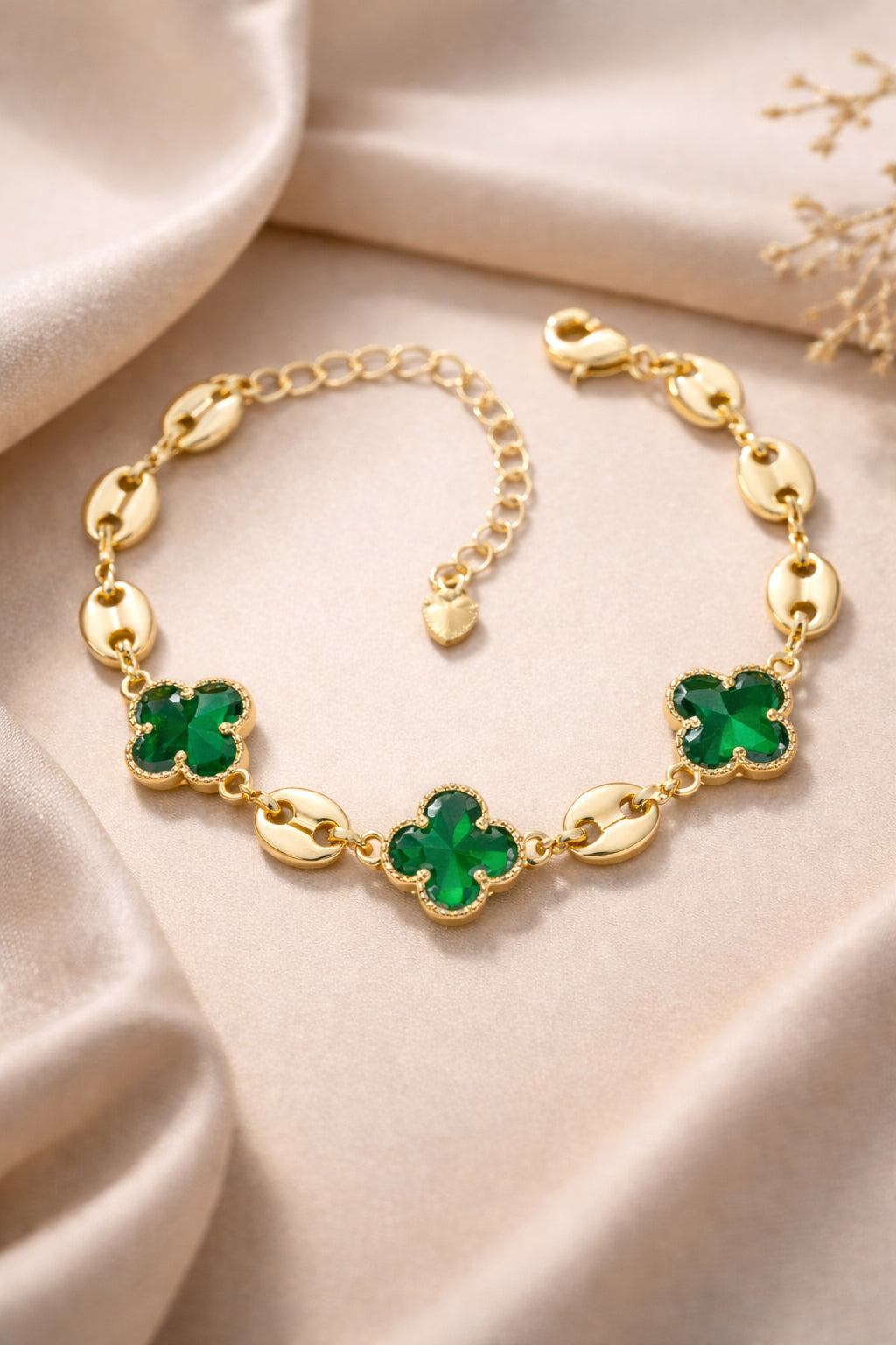 Green Crystal Clover Bracelet
