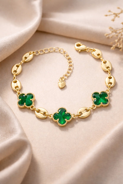 Green Crystal Clover Bracelet