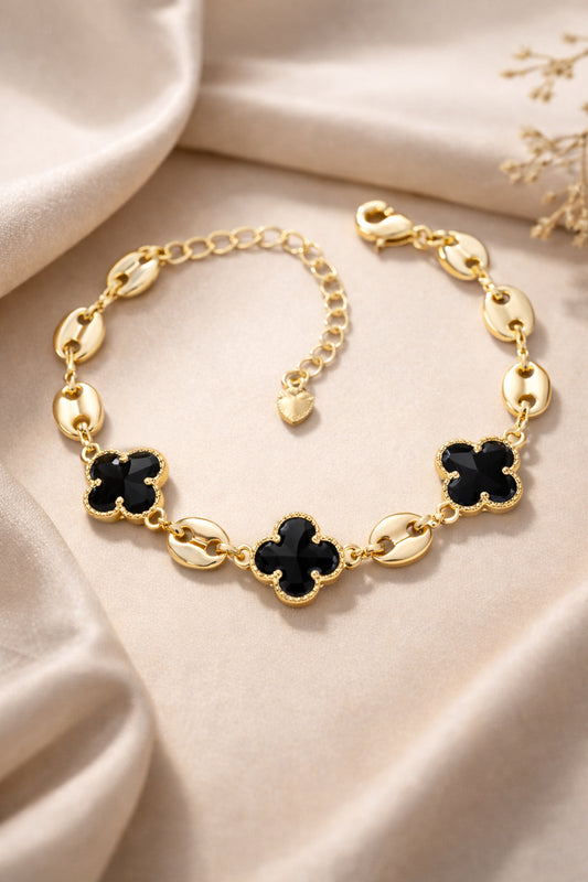 Black Crystal Clover Bracelet