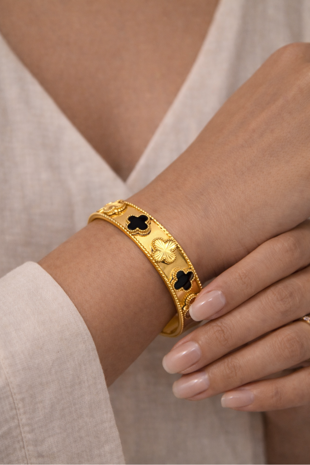 Gold & Black Clover Bangle
