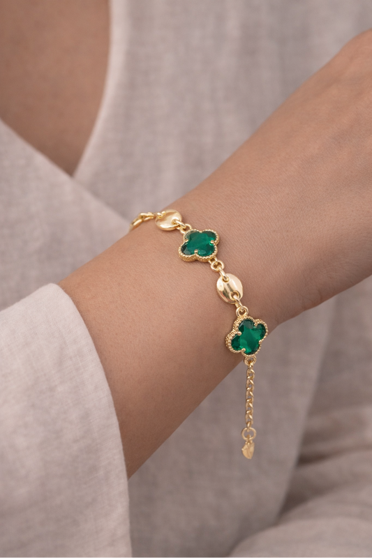 Green Crystal Clover Bracelet