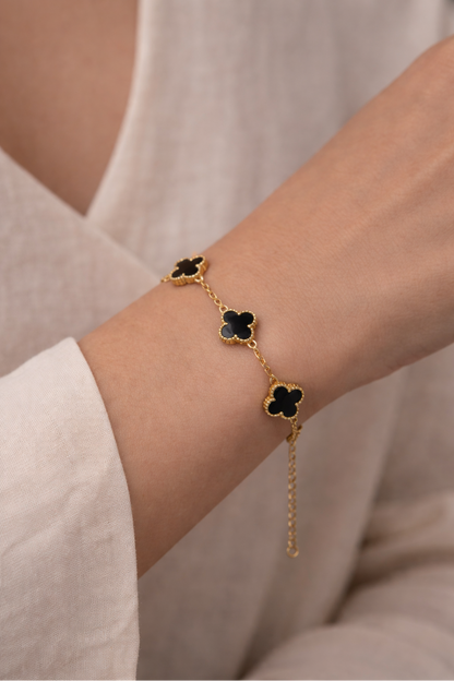 Gold Black Clover Bracelet