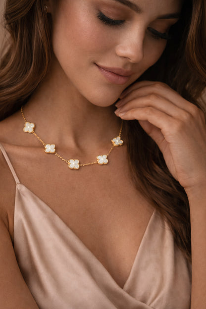 Gold White Clover Necklace