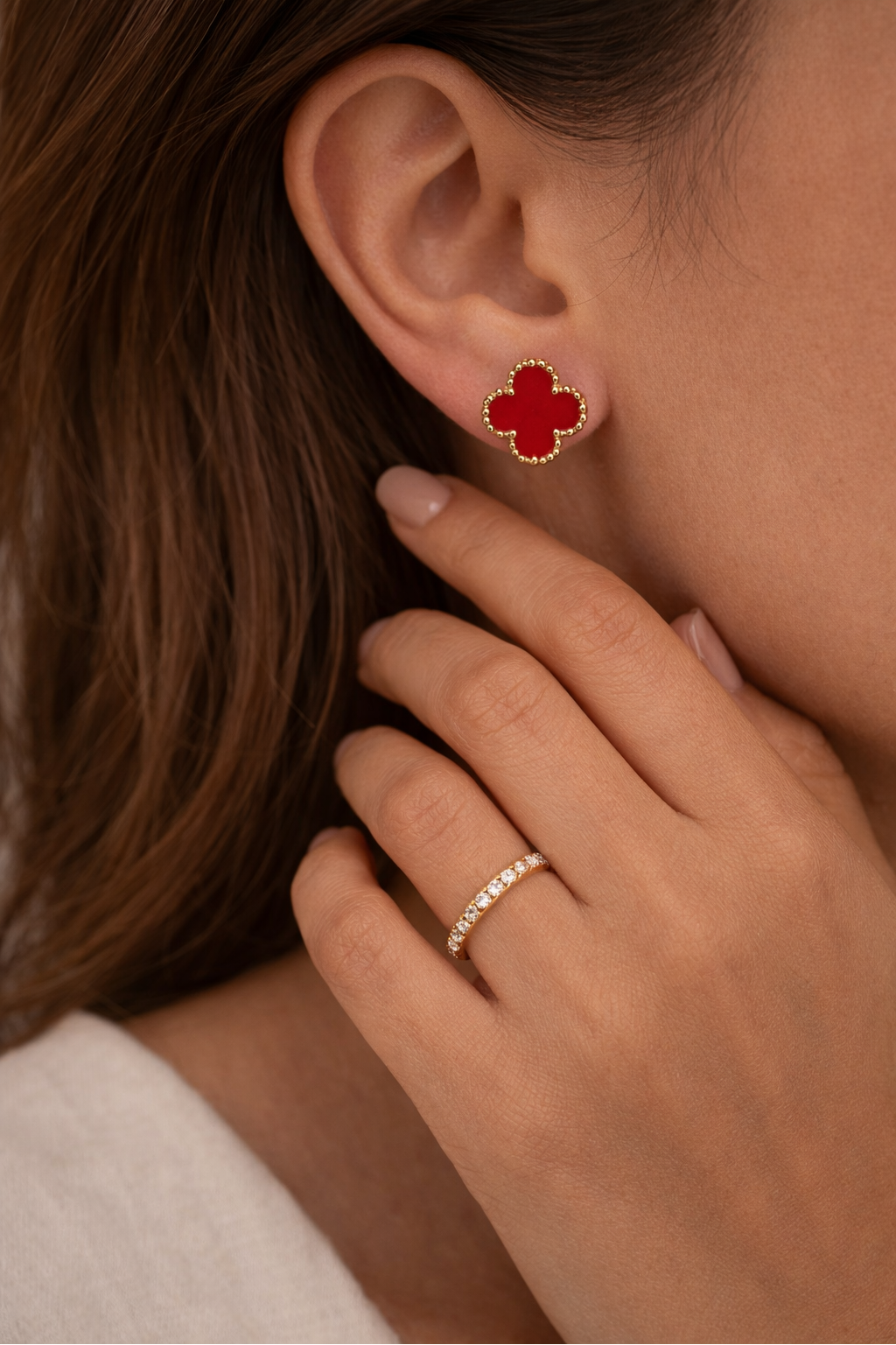 Gold Stud Clover Earrings