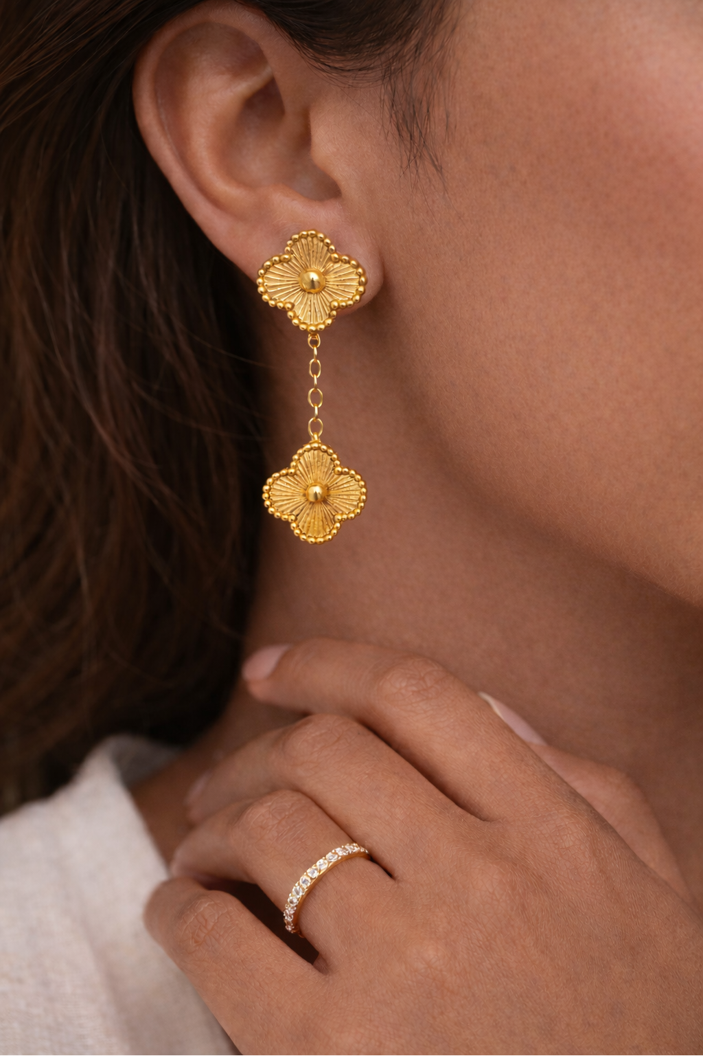 Gold Clover Drop Earrings