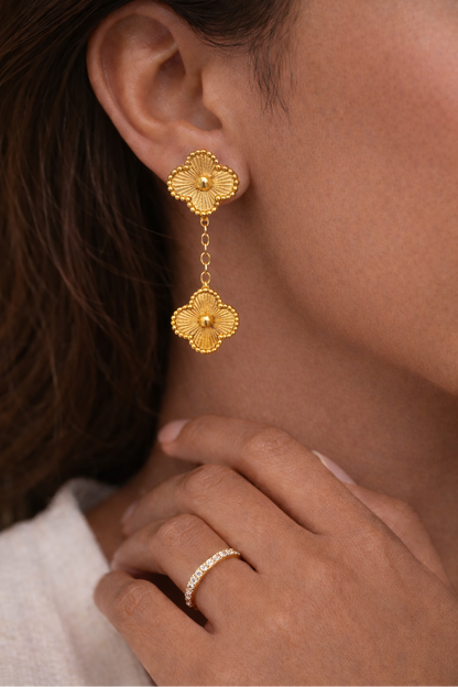 Gold Clover Drop Earrings